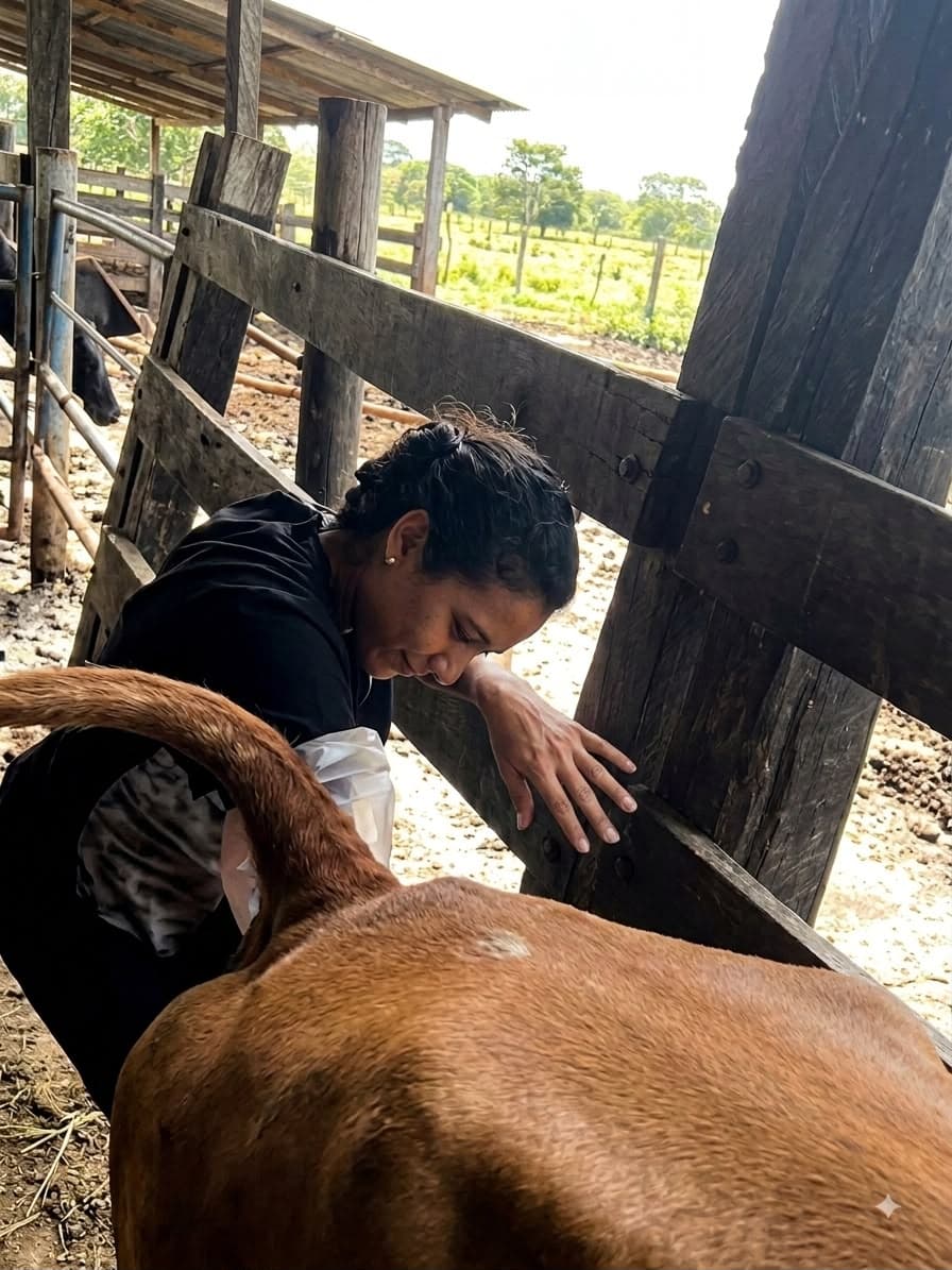 Atención a un bovino durante una visita a finca